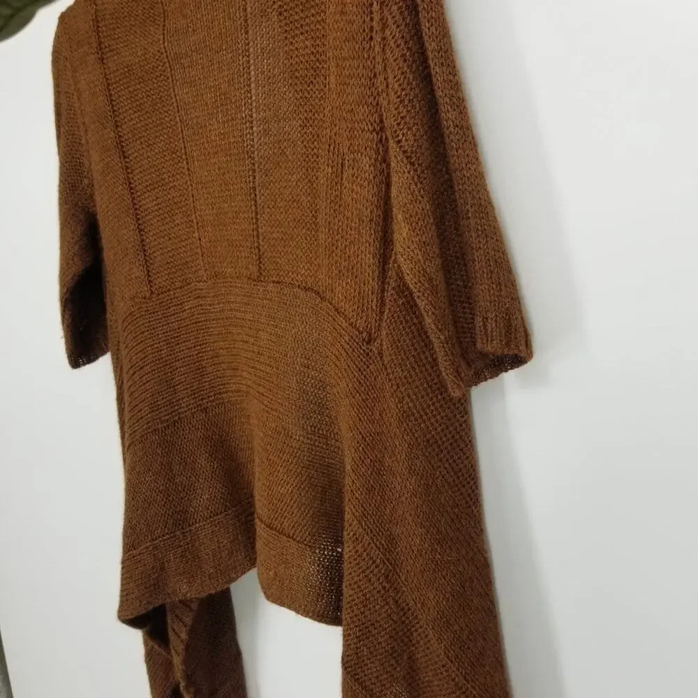 Eileen Fisher Silk & Alpaca Knit Cardigan S Open Front High‎ Low Hem Brown